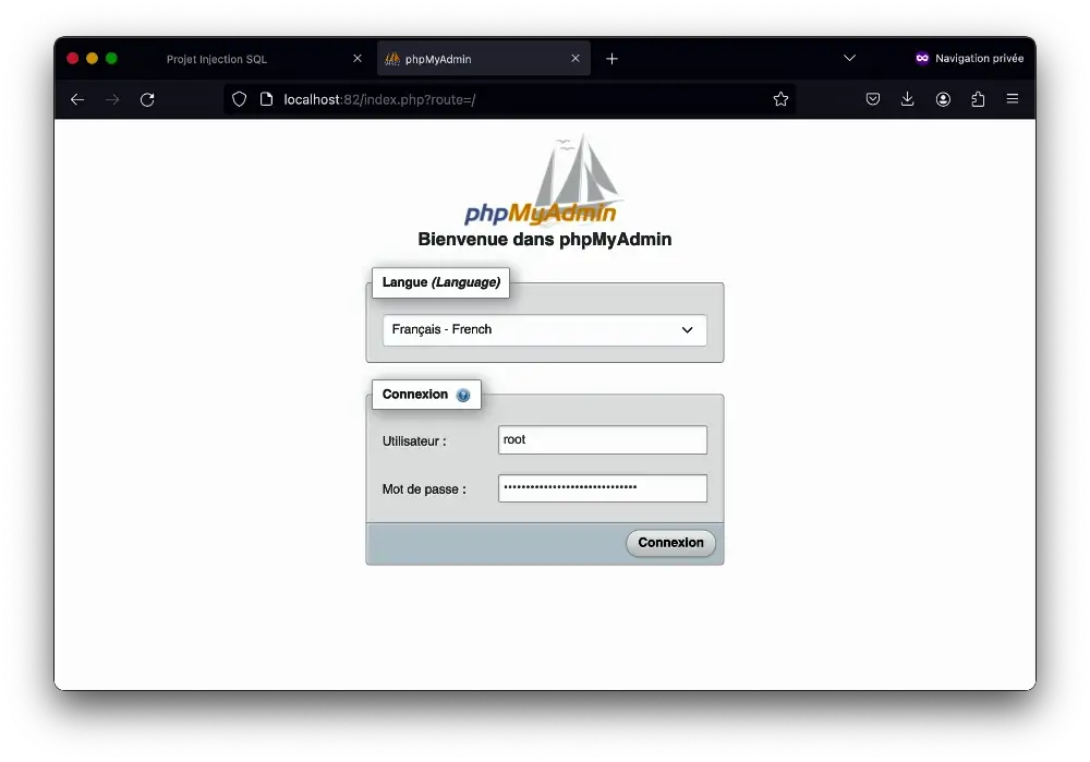 Connexion phpMyAdmin