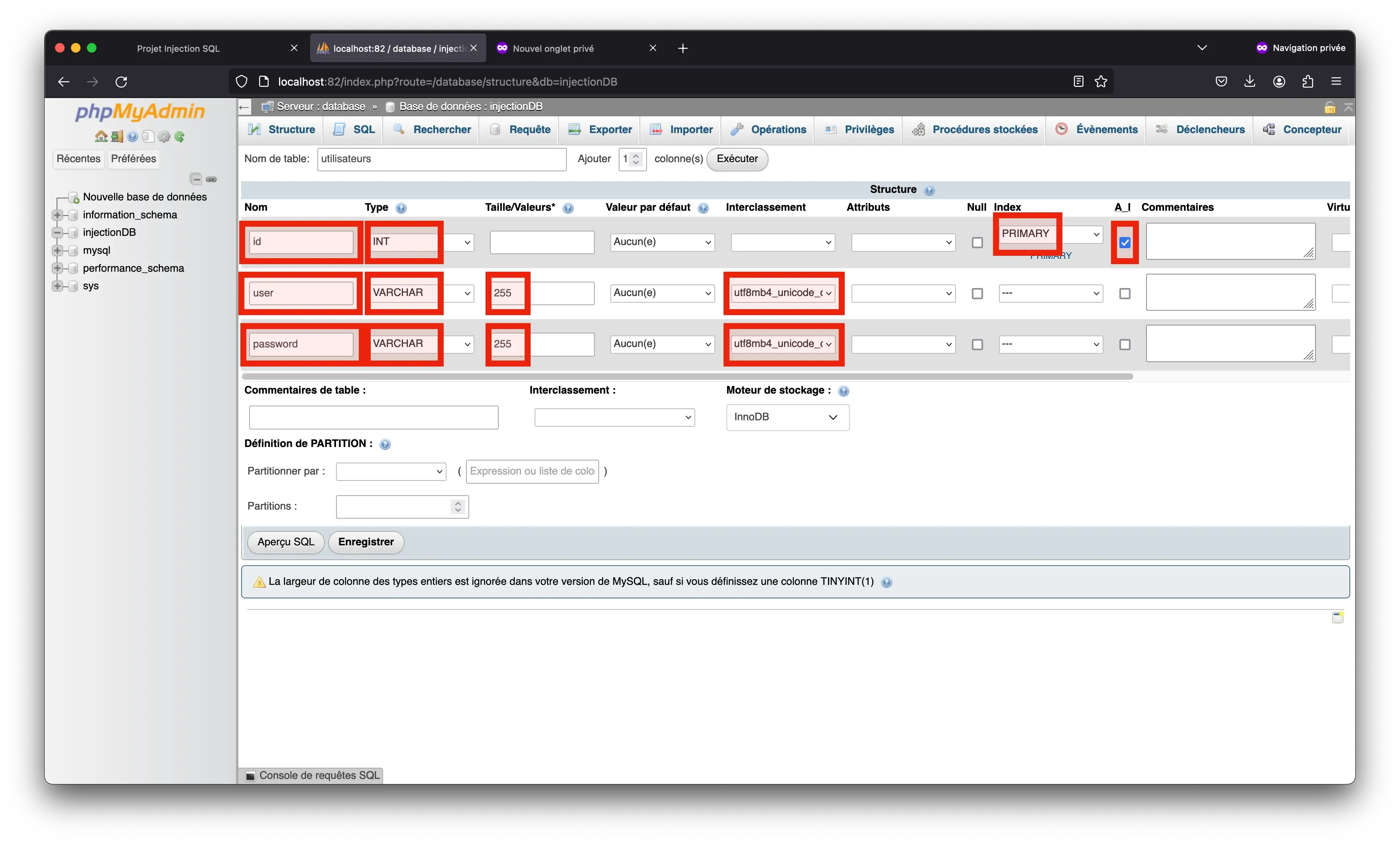 Créer une table dans phpMyAdmin