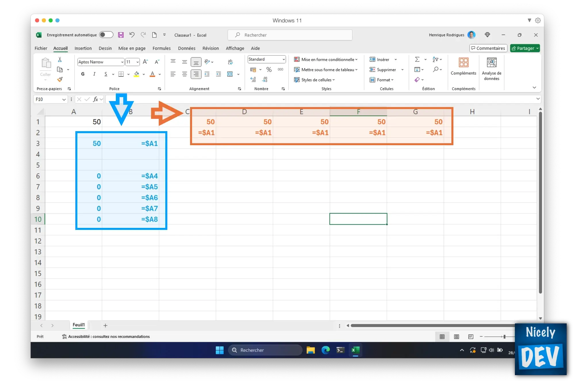 Effet des références mixtes dans Excel