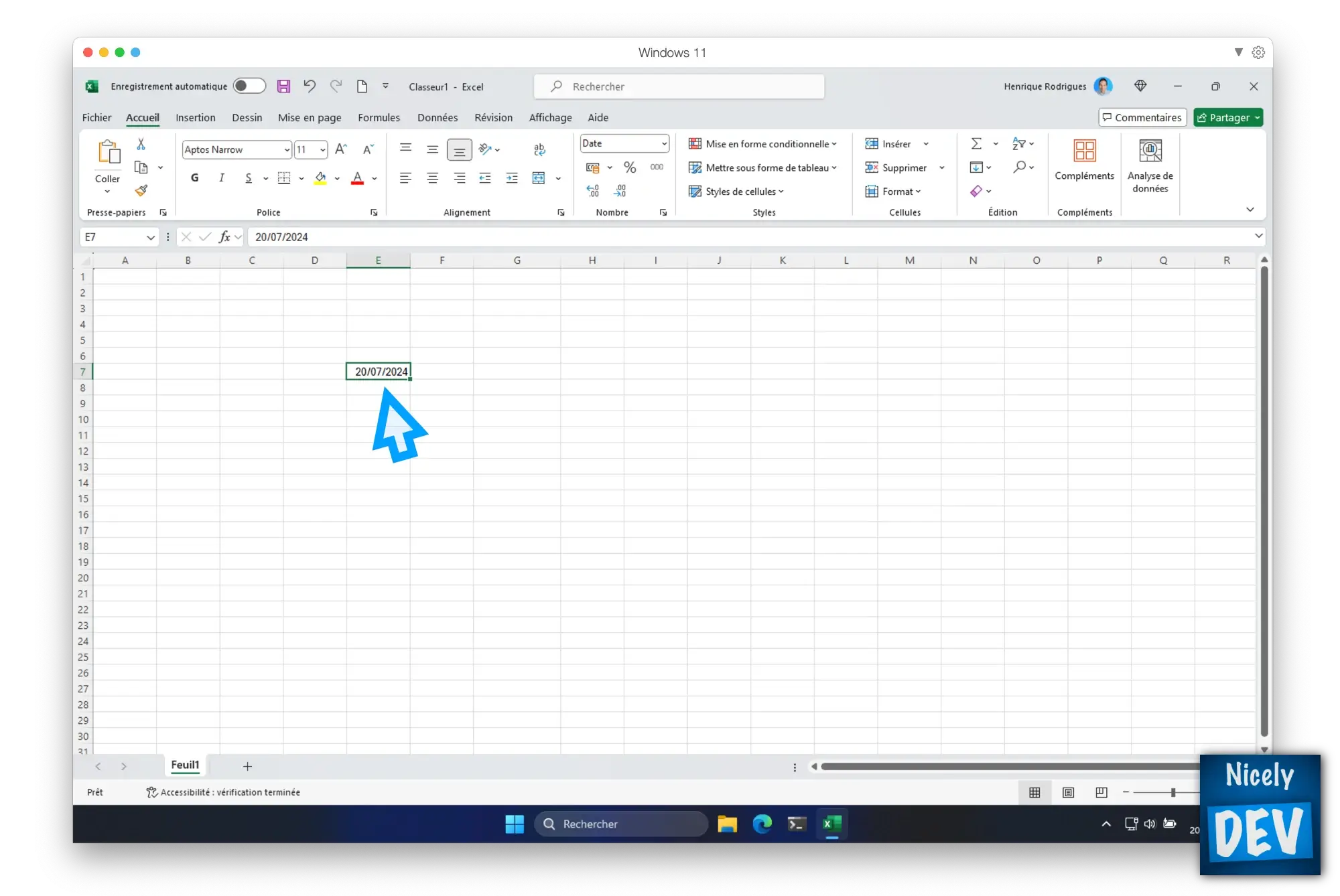 Saisir une date sur Excel