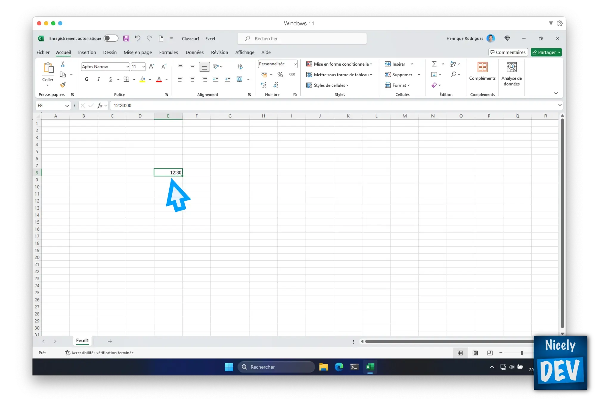 Saisir une date sur Excel