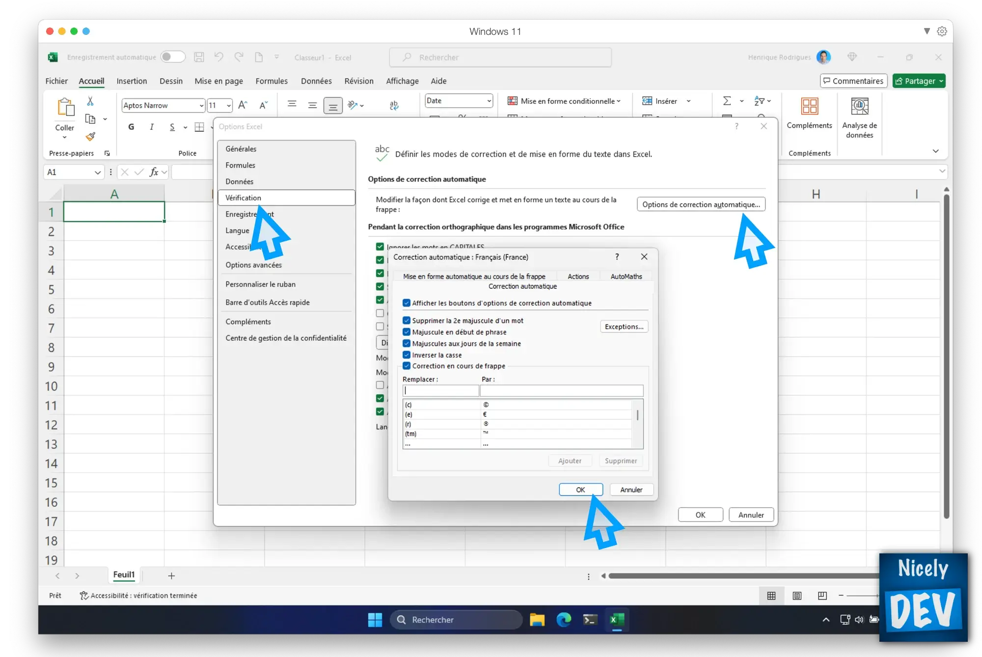 Corriger automatiquement des mots dans Excel