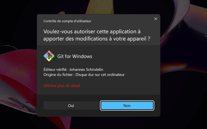 Voulez-vous autoriser Git à apporter des modifications ?